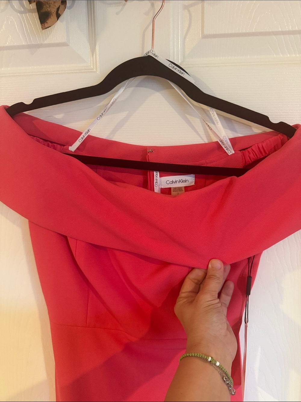 Calvin Klein Hot Pink Off-Shoulder Pencil Dress